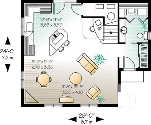 1st level - Historical country home design, affordable construction  costs, open plan,  2 bedrooms, laundry room on main - Adam 2