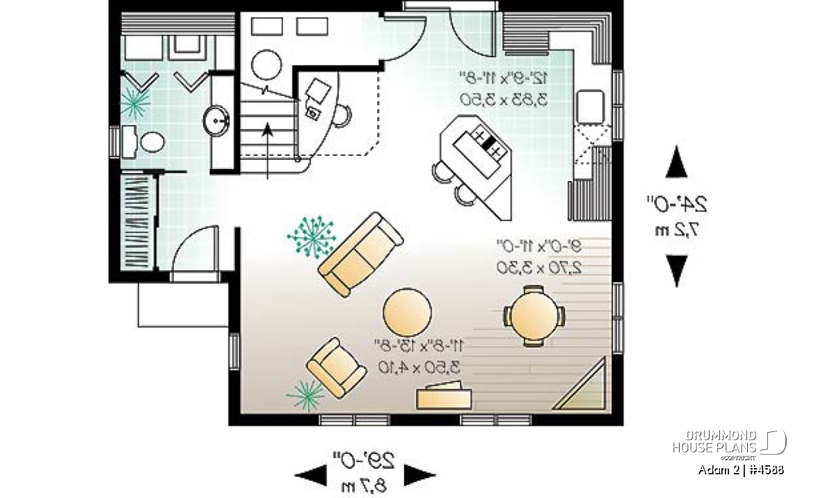 1st level - Historical country home design, affordable construction  costs, open plan,  2 bedrooms, laundry room on main - Adam 2