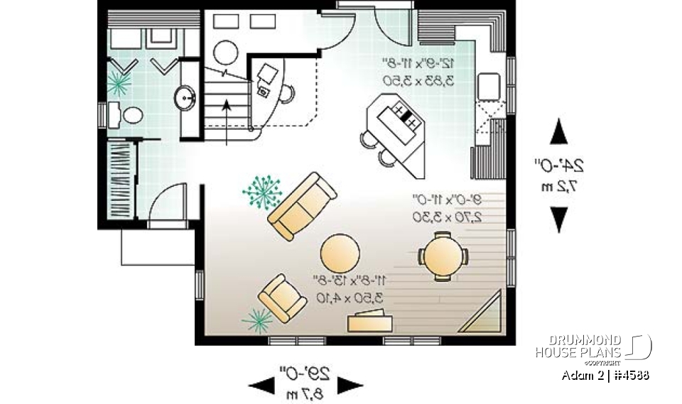 1st level - Historical country home design, affordable construction  costs, open plan,  2 bedrooms, laundry room on main - Adam 2