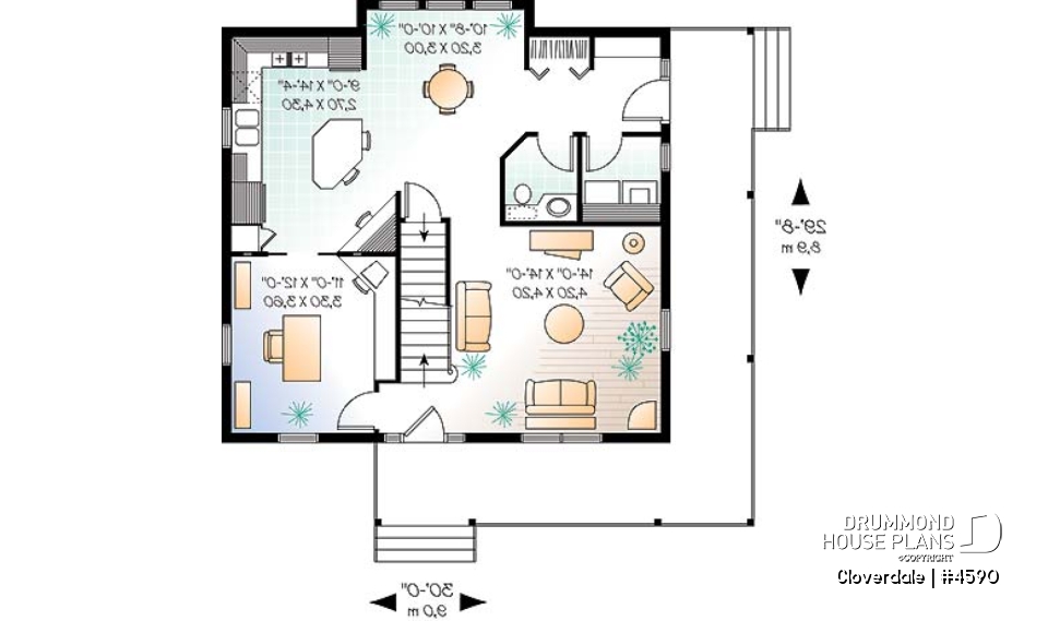 1st level - 2-story farmhouse style house plan, 3 to 4 bedrooms, nice kitchen, great wraparound porch - Cloverdale