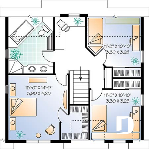 2nd level - 2-story farmhouse style house plan, 3 to 4 bedrooms, nice kitchen, great wraparound porch - Cloverdale