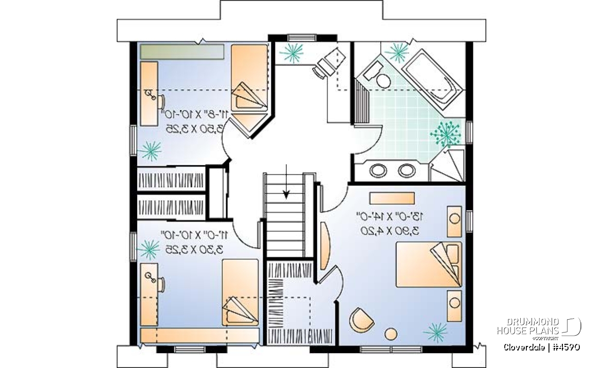 2nd level - 2-story farmhouse style house plan, 3 to 4 bedrooms, nice kitchen, great wraparound porch - Cloverdale