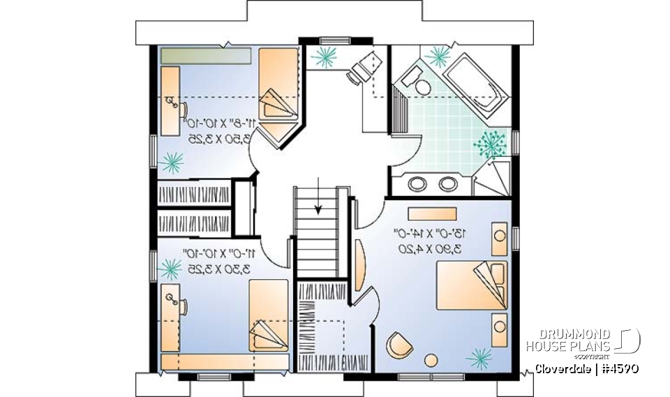 2nd level - 2-story farmhouse style house plan, 3 to 4 bedrooms, nice kitchen, great wraparound porch - Cloverdale