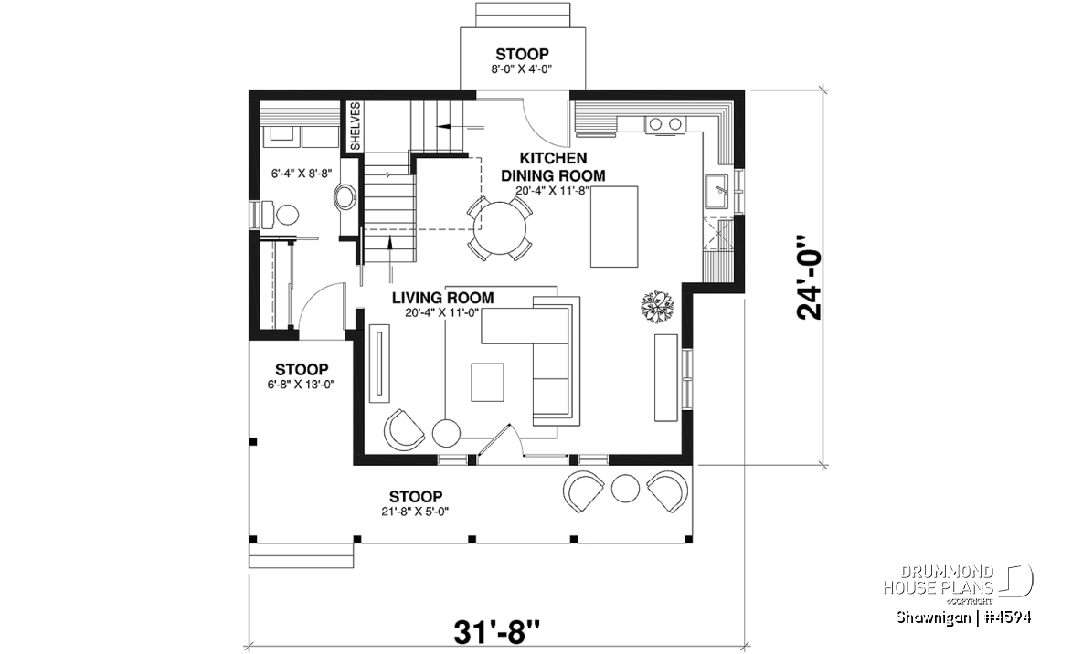 1st level - 2 bedroom cottage house plan with great front porch - Shawnigan
