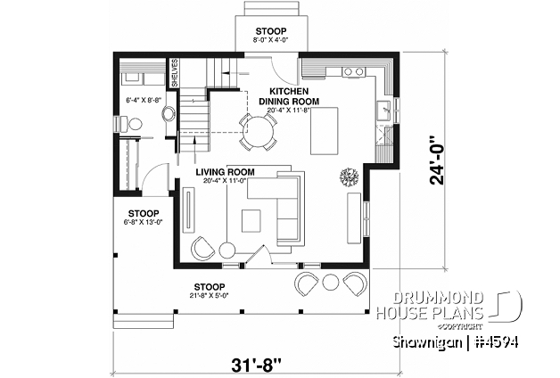 1st level - 2 bedroom cottage house plan with great front porch - Shawnigan