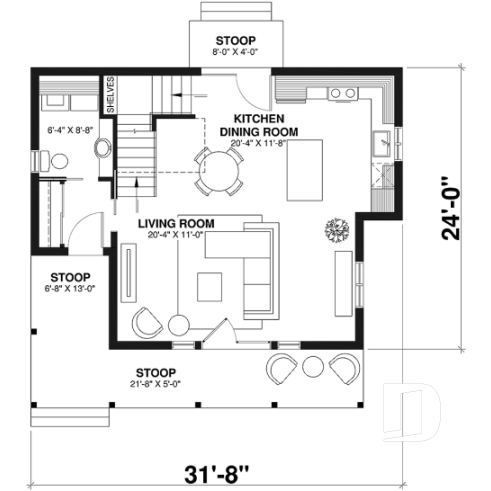 1st level - 2 bedroom cottage house plan with great front porch - Shawnigan