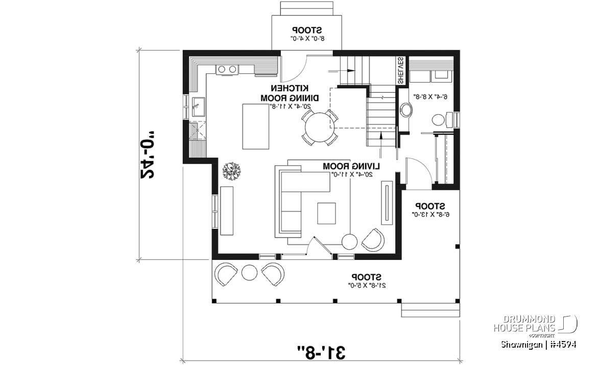 1st level - 2 bedroom cottage house plan with great front porch - Shawnigan