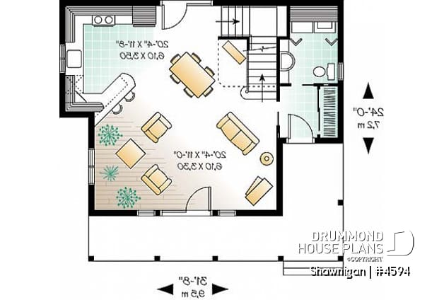 1st level - 2 bedroom cottage house plan with great front porch - Shawnigan