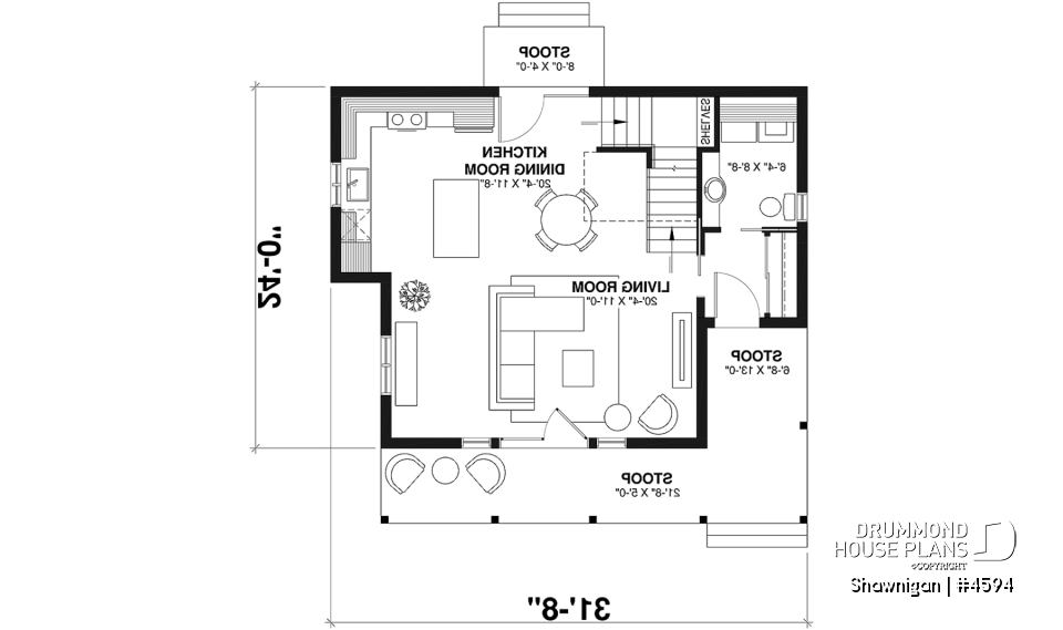 1st level - 2 bedroom cottage house plan with great front porch - Shawnigan