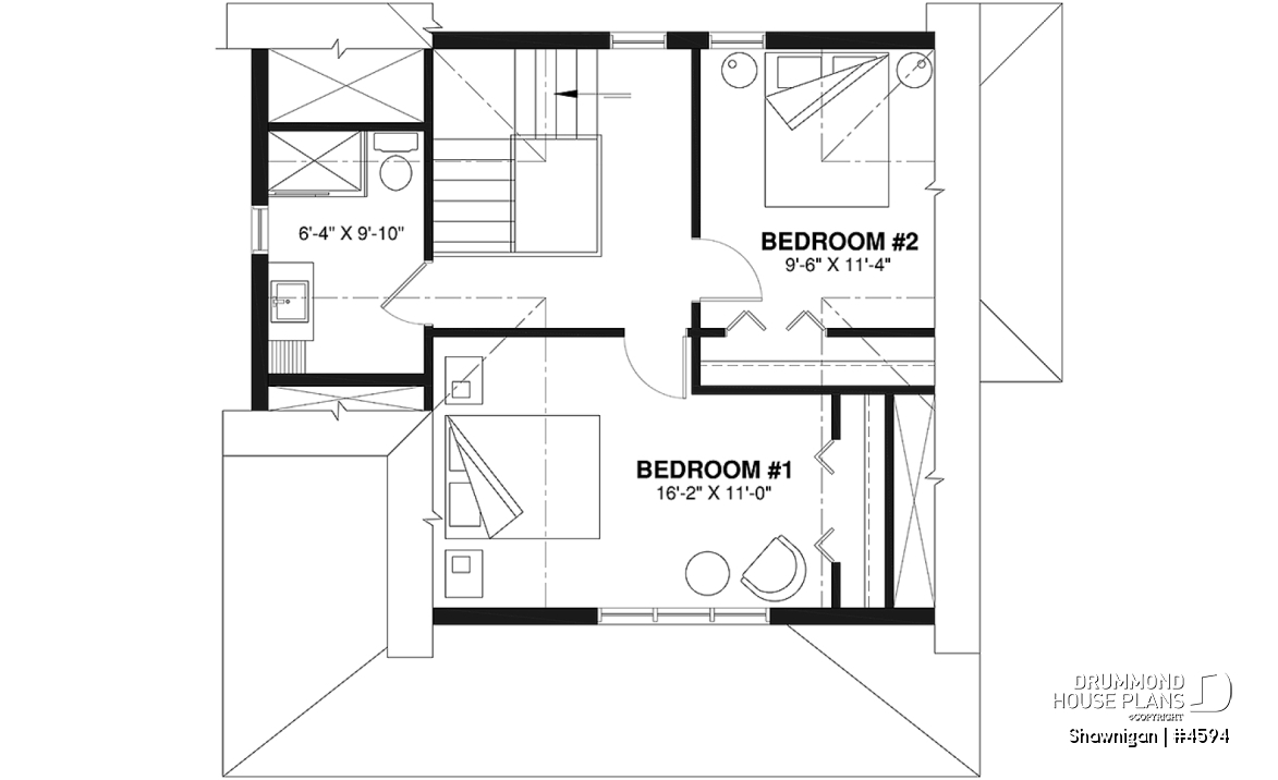 2nd level - 2 bedroom cottage house plan with great front porch - Shawnigan