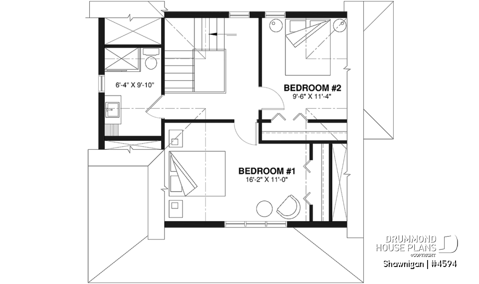 2nd level - 2 bedroom cottage house plan with great front porch - Shawnigan