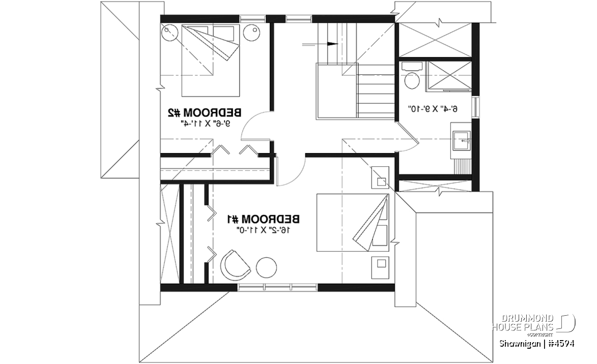 2nd level - 2 bedroom cottage house plan with great front porch - Shawnigan