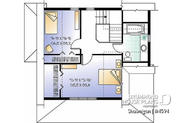 2nd level - 2 bedroom cottage house plan with great front porch - Shawnigan