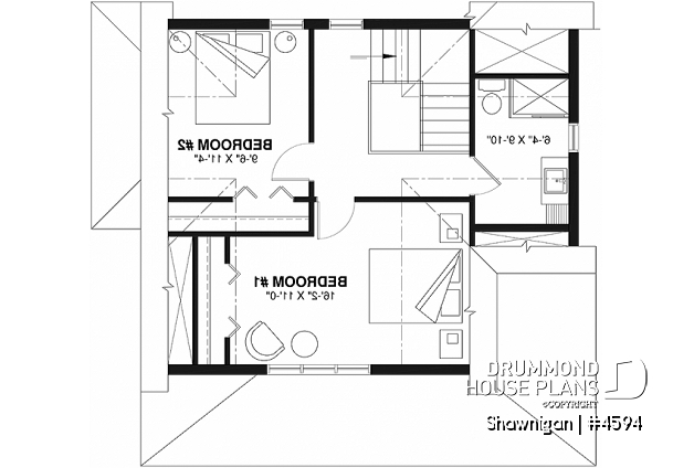 2nd level - 2 bedroom cottage house plan with great front porch - Shawnigan