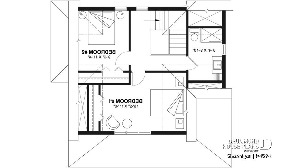 2nd level - 2 bedroom cottage house plan with great front porch - Shawnigan
