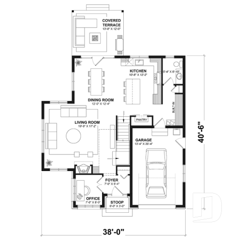 1st level - House with garage, 3 bedrooms + office, master suite upstairs, wood fireplace and single garage - Leana