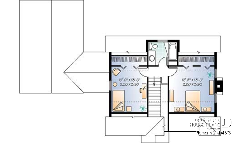 2nd level - Country small house plan with 2 bedrooms + den, garage, family room with fireplace - Hamann 2