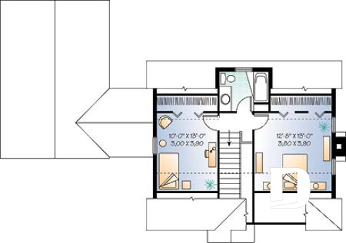 2nd level - Country small house plan with 2 bedrooms + den, garage, family room with fireplace - Hamann 2