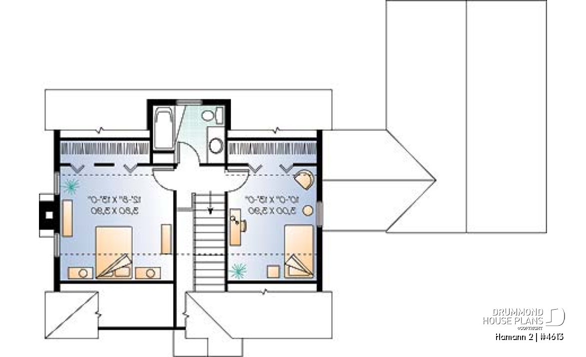 2nd level - Country small house plan with 2 bedrooms + den, garage, family room with fireplace - Hamann 2