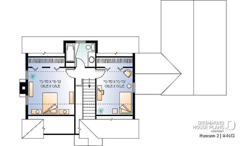 2nd level - Country small house plan with 2 bedrooms + den, garage, family room with fireplace - Hamann 2