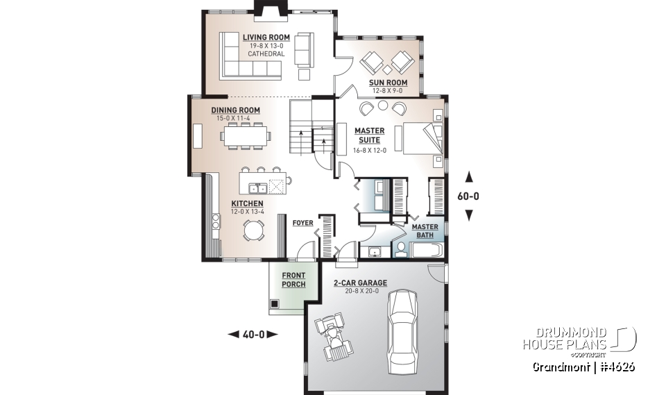 1st level - Lakefront house plan, grand Master Suite with witting area, open floor plan and large bonus space - Grandmont