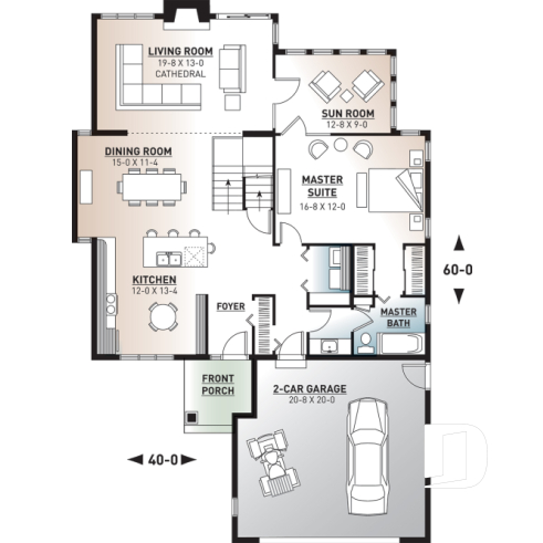 1st level - Lakefront house plan, grand Master Suite with witting area, open floor plan and large bonus space - Grandmont