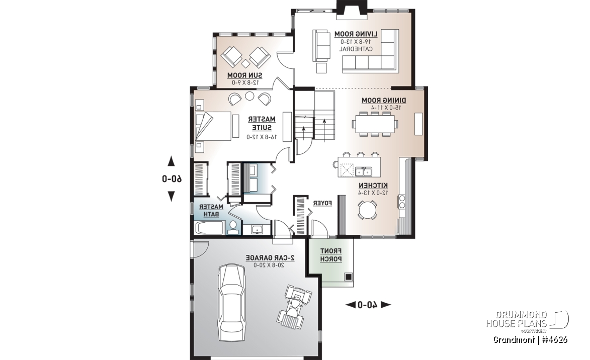 1st level - Lakefront house plan, grand Master Suite with witting area, open floor plan and large bonus space - Grandmont
