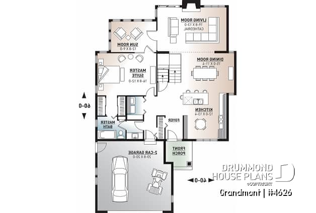 1st level - Lakefront house plan, grand Master Suite with witting area, open floor plan and large bonus space - Grandmont