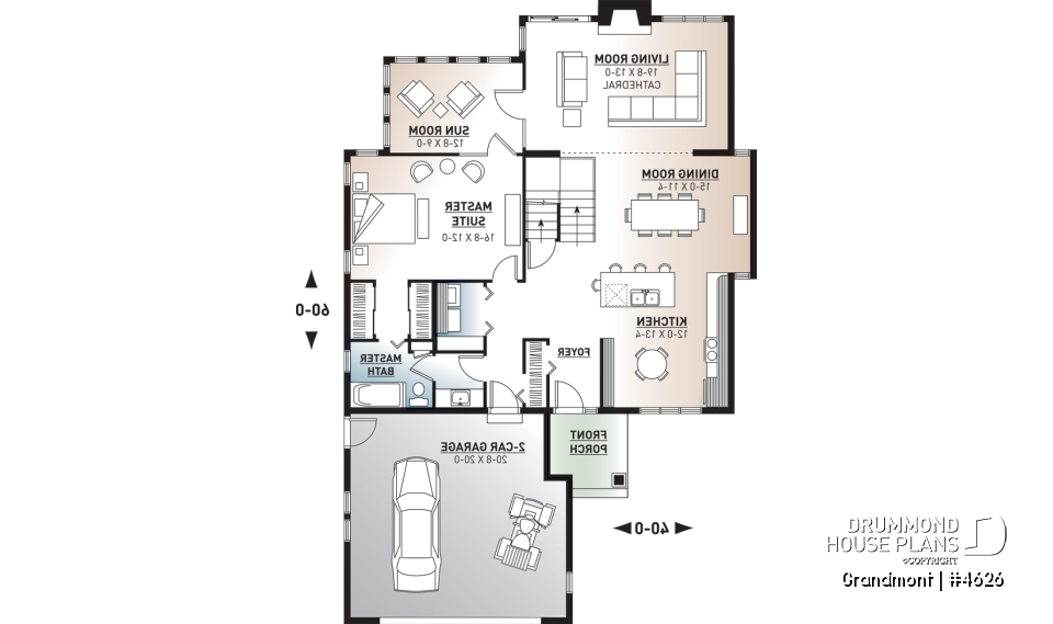 1st level - Lakefront house plan, grand Master Suite with witting area, open floor plan and large bonus space - Grandmont
