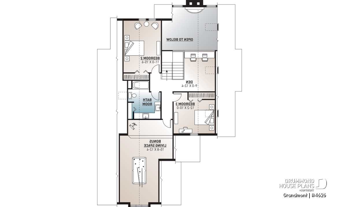 2nd level - Lakefront house plan, grand Master Suite with witting area, open floor plan and large bonus space - Grandmont