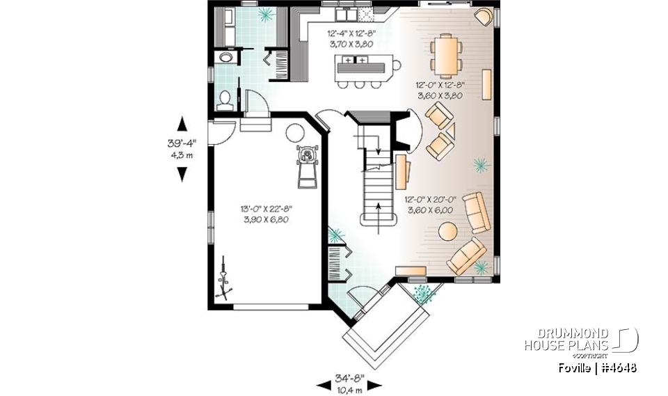 1st level - Modern 2-storey house plan with open floor plan concept - Foville