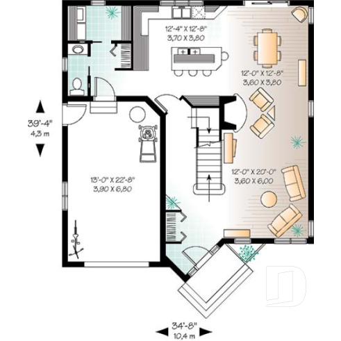1st level - Modern 2-storey house plan with open floor plan concept - Foville