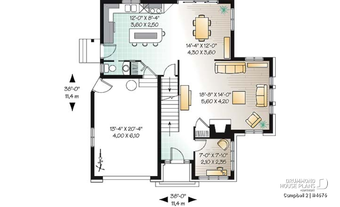 1st level - 2-storey house plan, garage, narrow lot, master suite, 3 bedrooms, 2.5 baths, laundry on second floor - Campbell 2