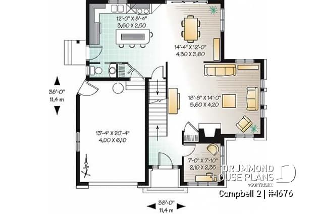 1st level - 2-storey house plan, garage, narrow lot, master suite, 3 to 4 bedrooms, 2.5 baths, laundry on second floor - Campbell 2