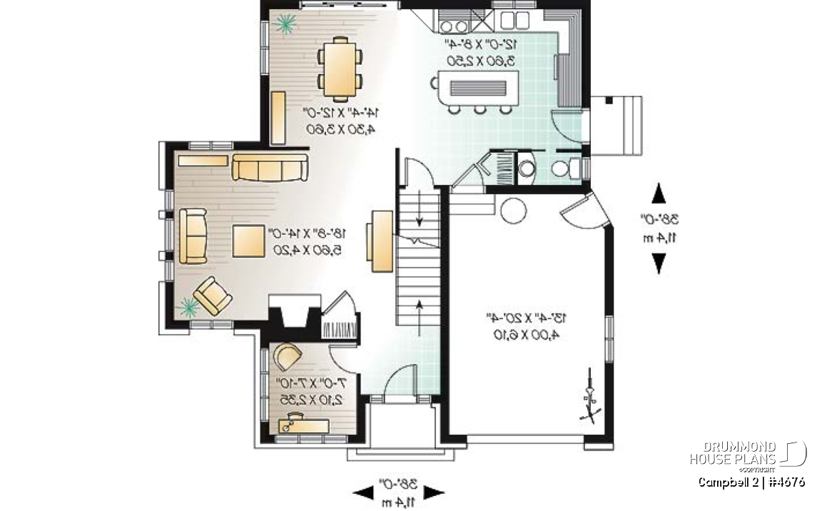 1st level - 2-storey house plan, garage, narrow lot, master suite, 3 bedrooms, 2.5 baths, laundry on second floor - Campbell 2