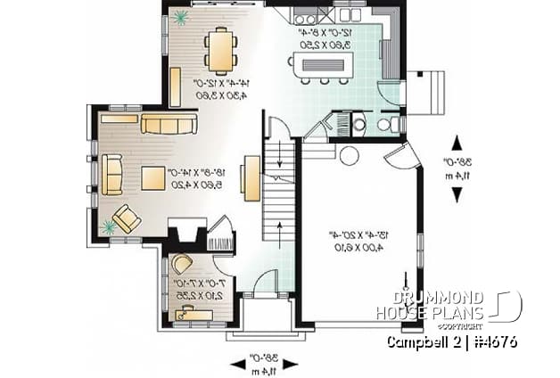 1st level - 2-storey house plan, garage, narrow lot, master suite, 3 to 4 bedrooms, 2.5 baths, laundry on second floor - Campbell 2