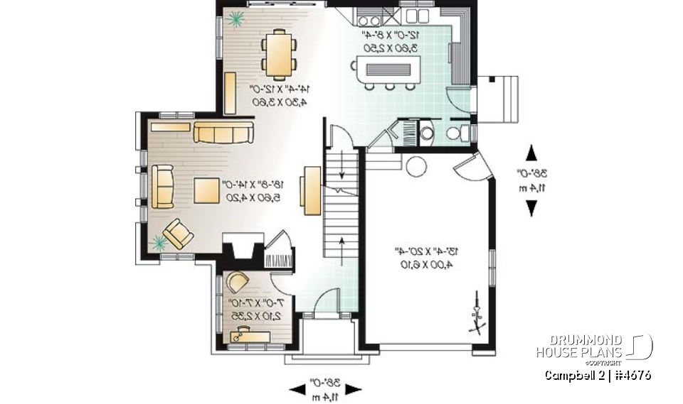 1st level - 2-storey house plan, garage, narrow lot, master suite, 3 bedrooms, 2.5 baths, laundry on second floor - Campbell 2