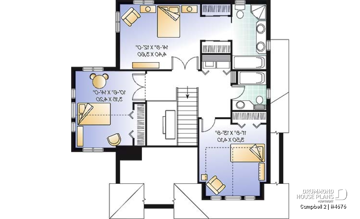 2nd level - 2-storey house plan, garage, narrow lot, master suite, 3 bedrooms, 2.5 baths, laundry on second floor - Campbell 2