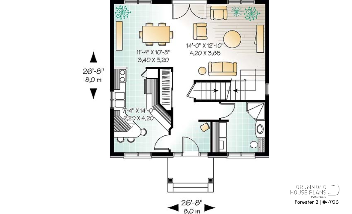1st level - Classic style 3 bedroom house plan, lots of natural light, sheltered front balcony - Forester 2