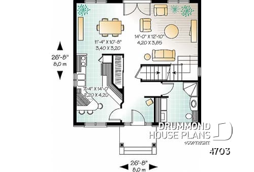 1st level - Classic style 3 bedroom house plan, lots of natural light, sheltered front balcony - Forester 2