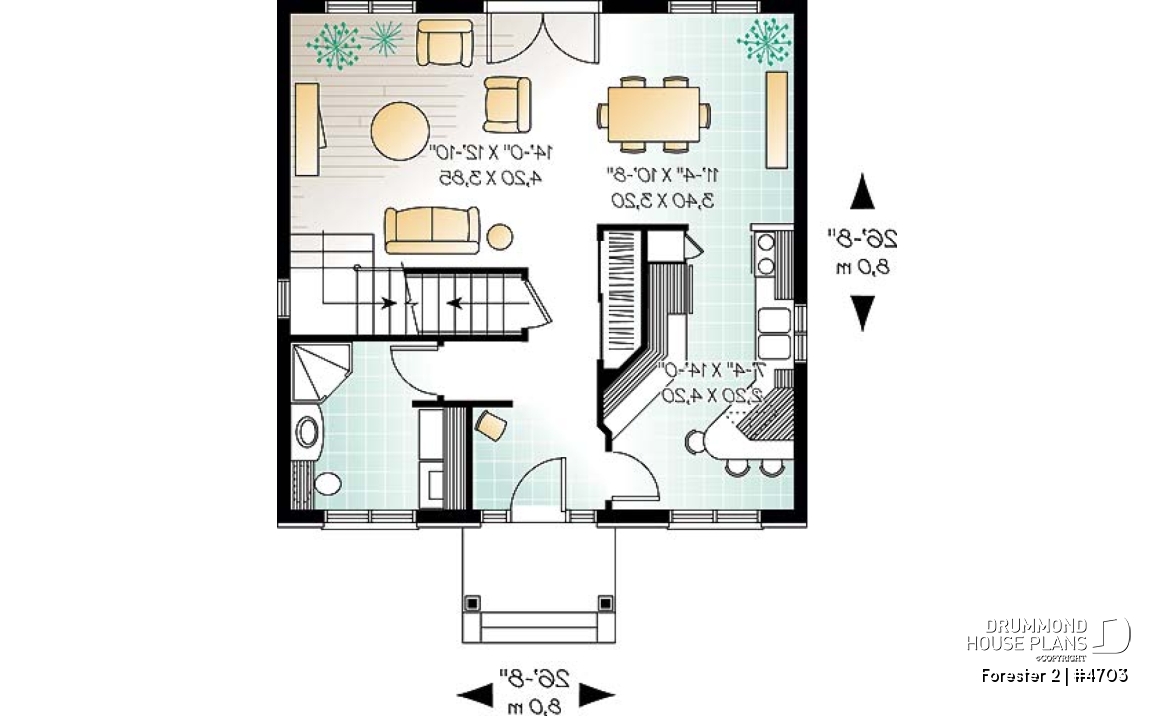1st level - Classic style 3 bedroom house plan, lots of natural light, sheltered front balcony - Forester 2