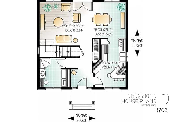 1st level - Classic style 3 bedroom house plan, lots of natural light, sheltered front balcony - Forester 2