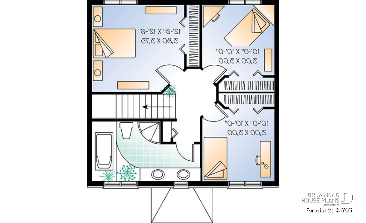 2nd level - Classic style 3 bedroom house plan, lots of natural light, sheltered front balcony - Forester 2