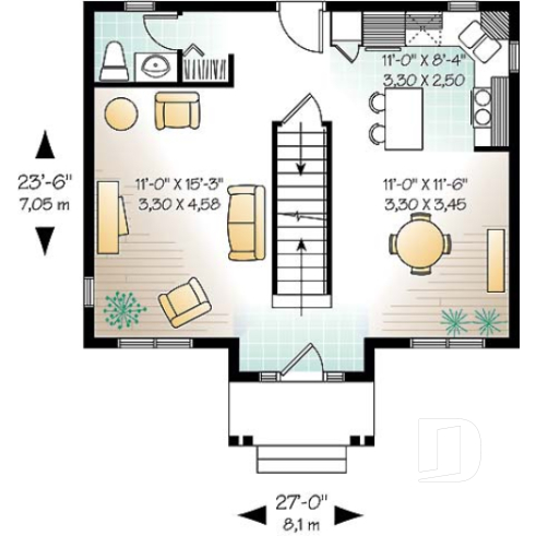 1st level - 2-story budget-friendly home plan. 2 bedrooms with walk-in closets, upstairs laundry room, kitchen wi/ island - Duranel