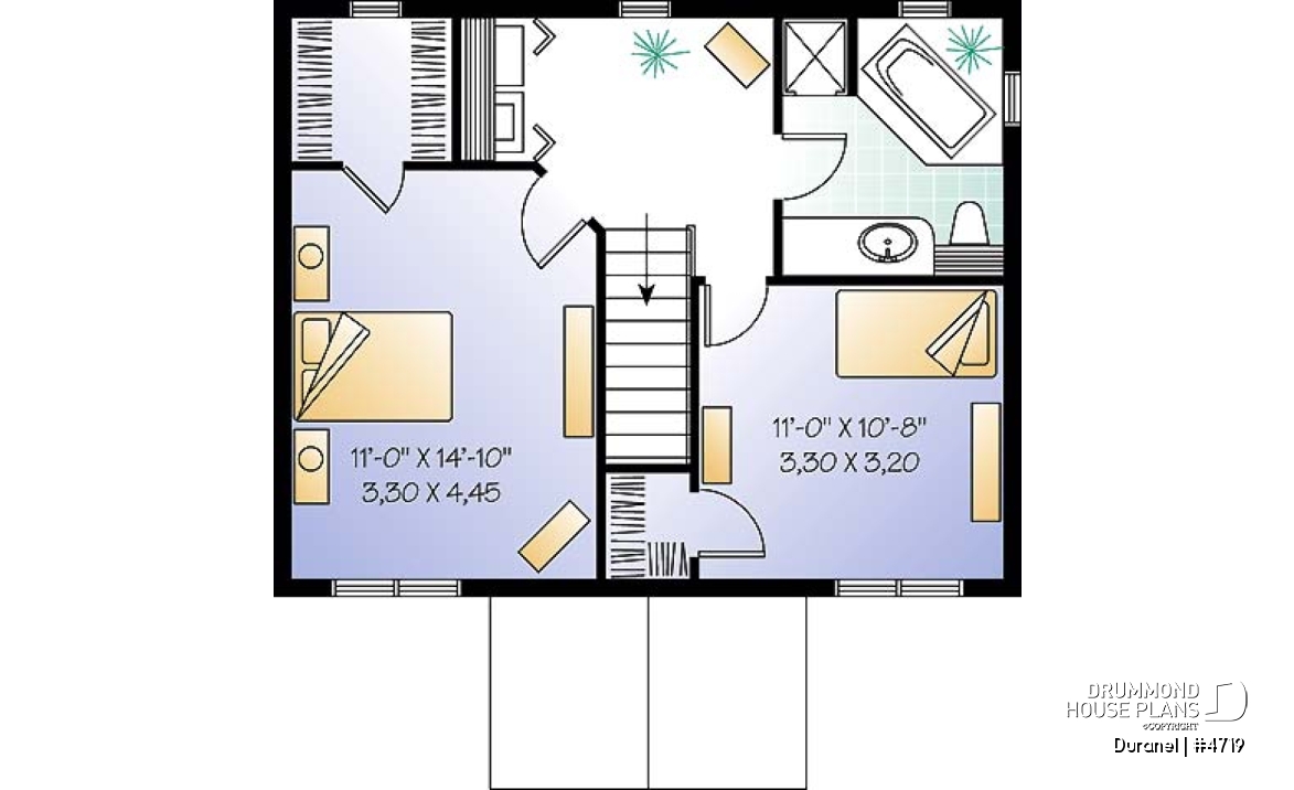 2nd level - 2-story budget-friendly home plan. 2 bedrooms with walk-in closets, upstairs laundry room, kitchen wi/ island - Duranel