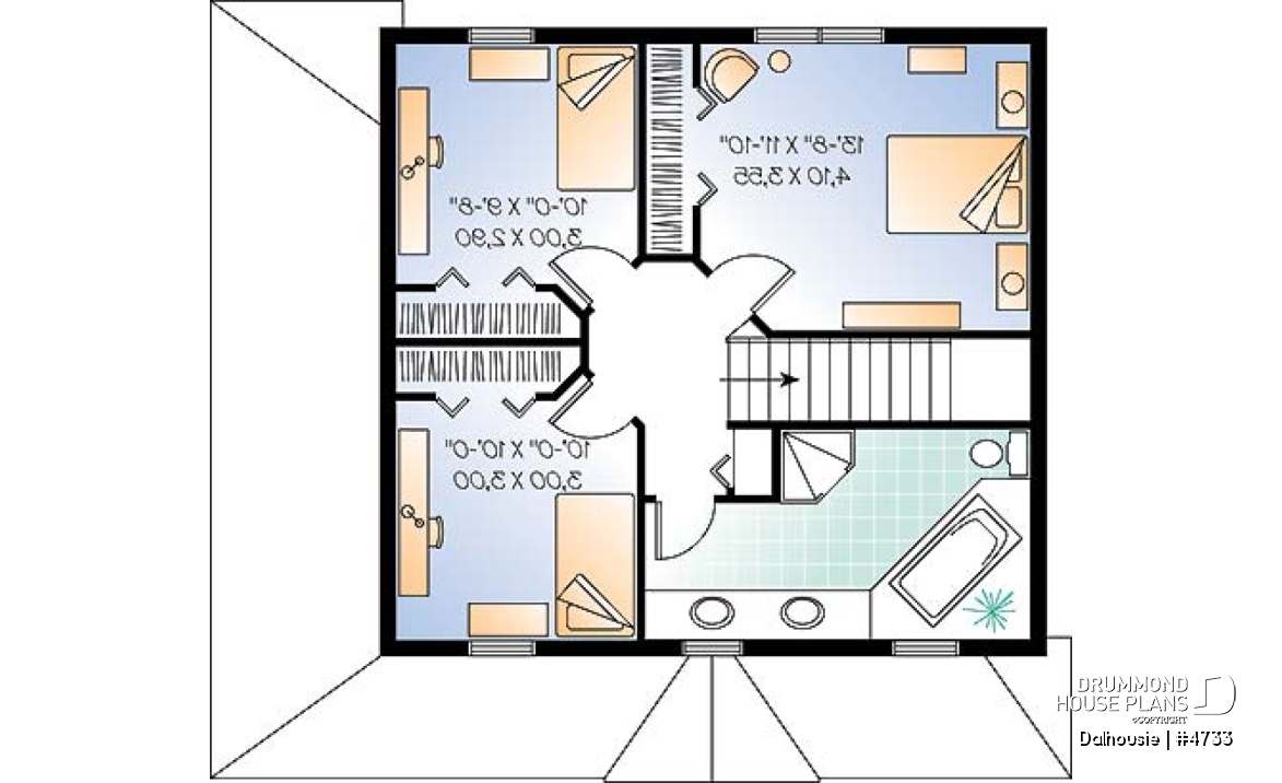 2nd level - English inspired house plan with 3 bedrooms, 2 bathrooms, large covered porch, open floor plan - Dalhousie