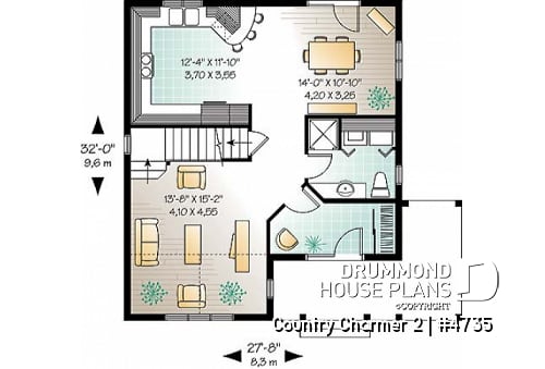 1st level - 3 bedroom country cottage house plan with great storage and budget friendly construction - Country Charmer 2