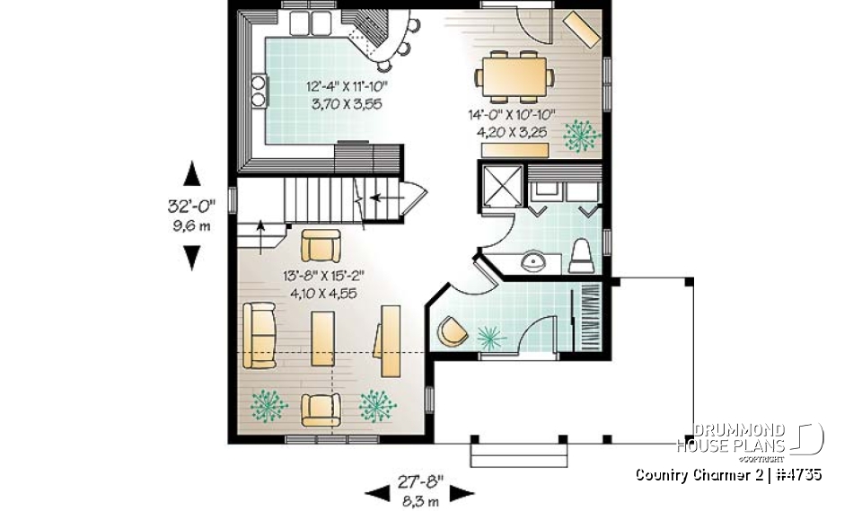 1st level - 3 bedroom country cottage house plan with great storage and budget friendly construction - Country Charmer 2