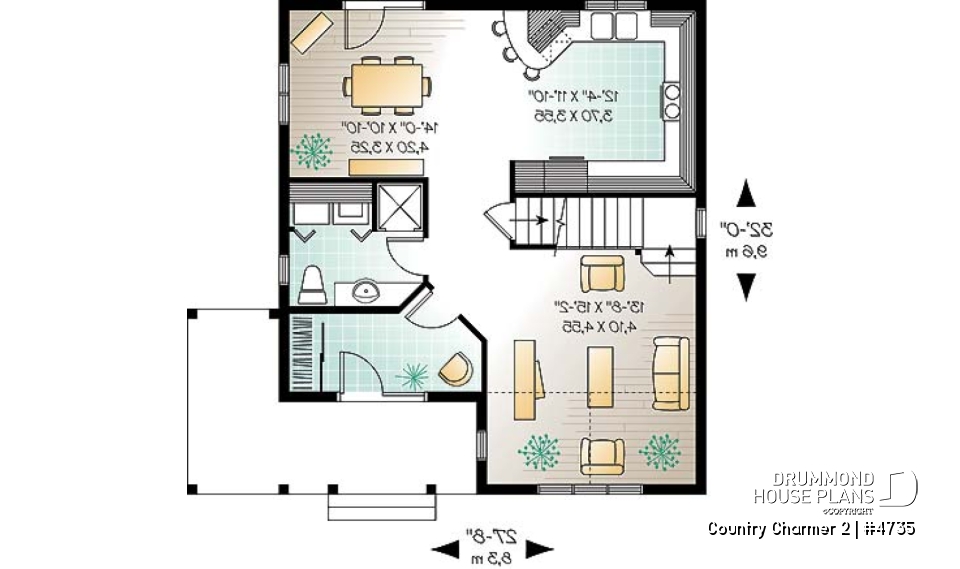 1st level - 3 bedroom country cottage house plan with great storage and budget friendly construction - Country Charmer 2