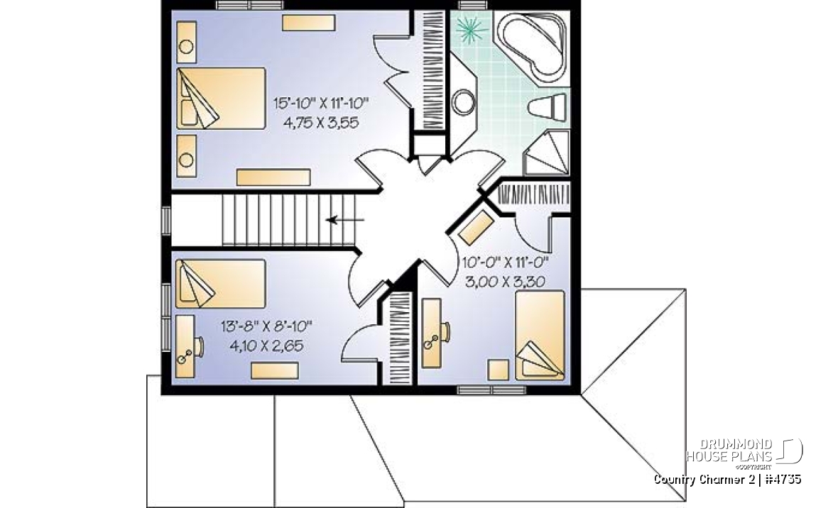 2nd level - 3 bedroom country cottage house plan with great storage and budget friendly construction - Country Charmer 2